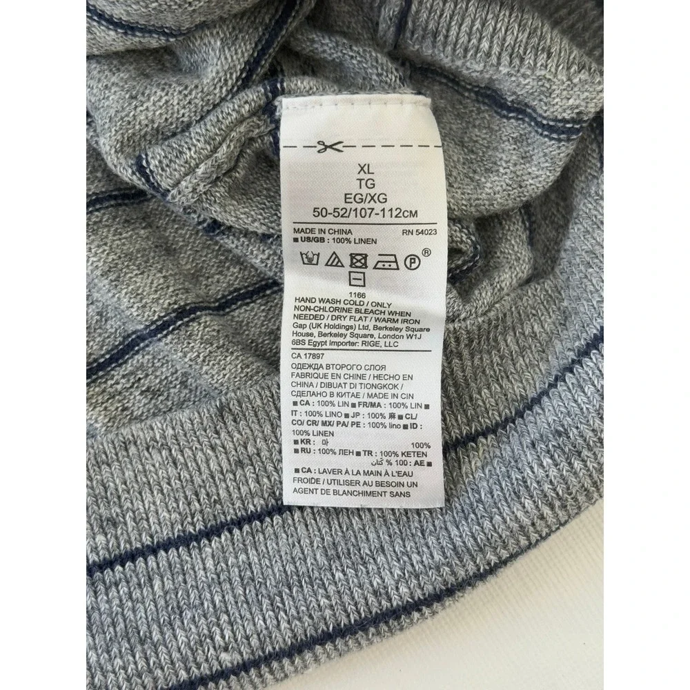 Banana Republic Mens XL‎ 100% Italian Linen Gray Striped Long Sleeve Sweater